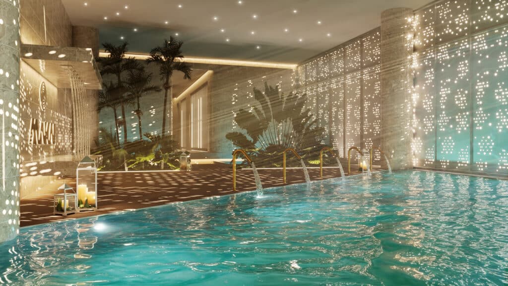 Spa de lujo en Makai Residences Cap Cana con piscina interior y diseño exclusivo