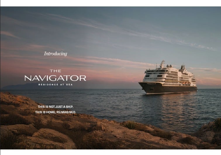 Residencia de lujo en alta mar Crescent Seas Navigator navegando al atardecer